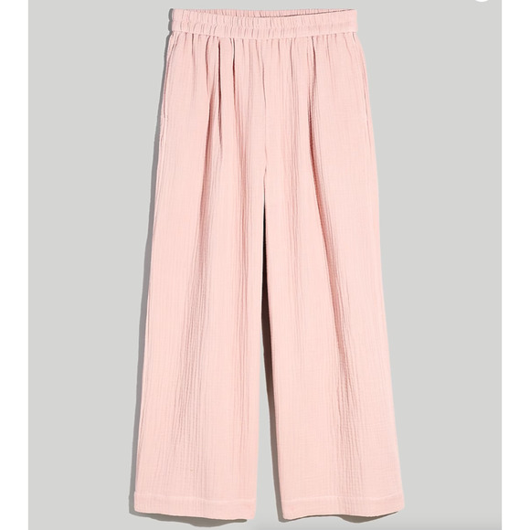 Madewell Pants - Madewell Women Lightspun Untailored Crop Wide Leg Pants Pink XXS Pockets Gauze